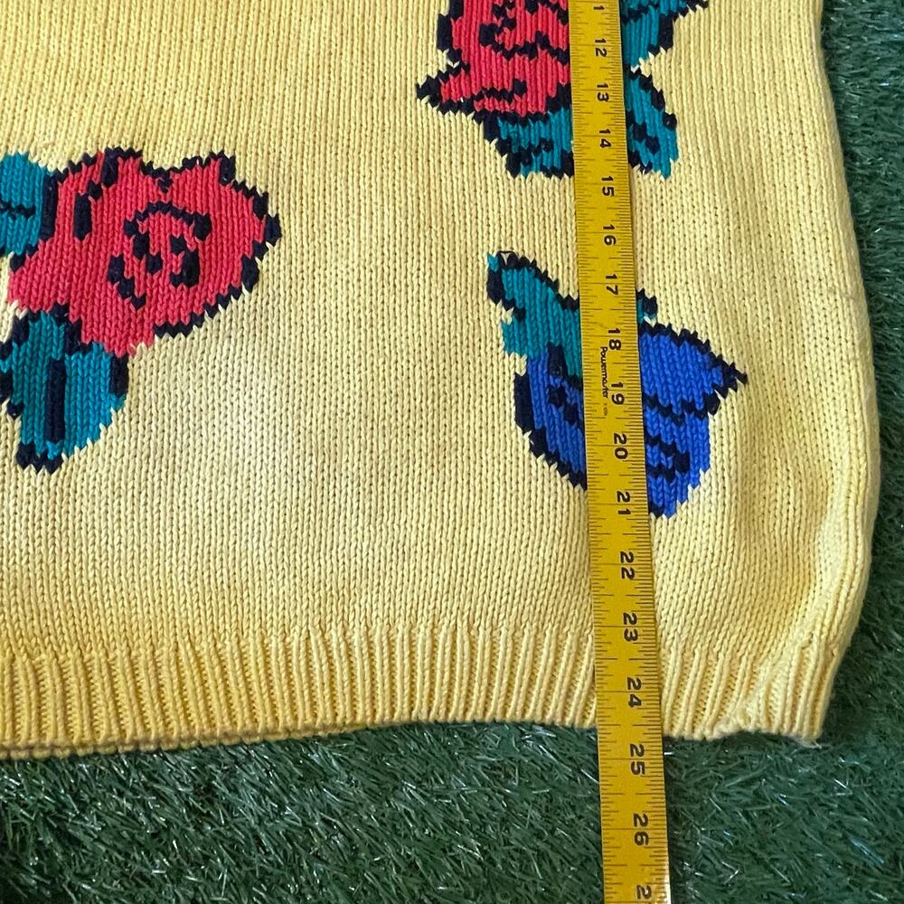 Funky Vintage 80s Bright Colorful Yellow Floral Oversized Sweater Vest - Picture 6 of 7